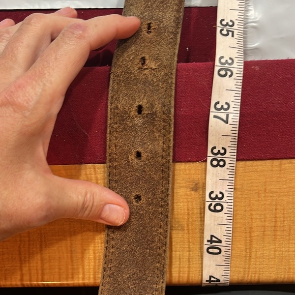 REI brown leather tan edges BELT Leather Belt REI-M7 35-39”waist 1.5”wide mens - Picture 8 of 13